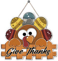 Give Thanks Sign Turkey Front Door Decor Thanksgiving Day Wood Door Hanger, Fall Wooden Thankful Wreath Hanging Decoration for Outdoor Outside Porch, Housewarming Gift-Ruum Studio Home