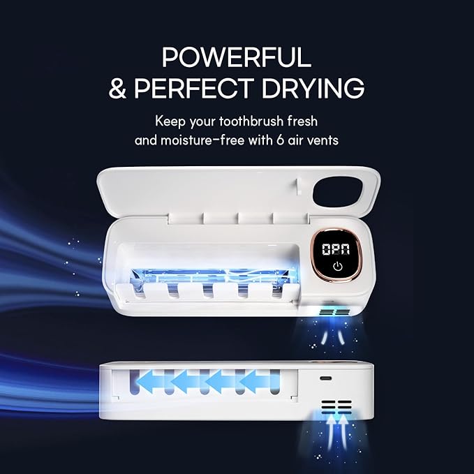HubiCare Toothbrush Cleaner Fan Drying Function Toothbrush Holder Easy to Clean 5 Slots, Wall Mounted 4,000mAh Large Capacity Rechargeable Cordless Home Toothbrush Holder, Ideas-Ruum Studio Home
