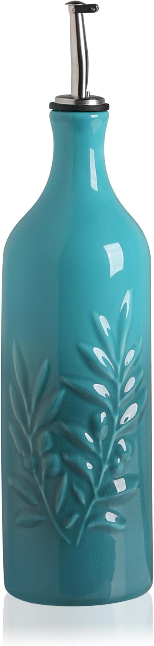 Sweejar Large Ceramic Olive Oil Dispenser Bottle, 24 Oz Relief Opaque Oil Cruet Protects Liquids, Set of 1 (Gradient Blue)-Ruum Studio Home