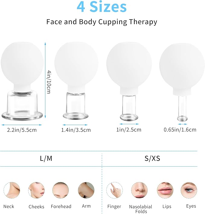Meifuly Facial Cupping Set, 4 PCS Silicone Vacuum Suction Face Massage Cups, Skin Tightening Kit for Eyes, Face and Body (White)-Ruum Studio Home
