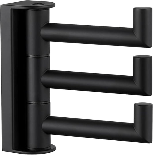 Angle Simple Swivel Towel Hook 3 Arms, SUS 304 Stainless Steel Foldable Bathroom Robe Towel Hook, Wall Coat Holder, Matte Black-Ruum Studio Home