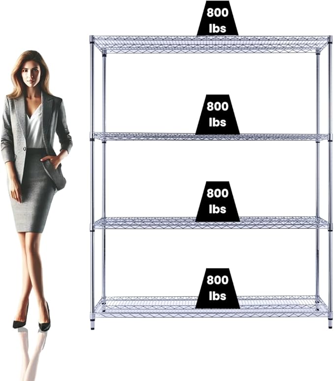 60"x18"x72" Chrome Premium Metal Steel Wire Shelving 4-Tier NSF 3200 LBS MAX Capacity Heavy Duty Storage Rack for Garages, Commercial Spaces, Hospitals, & Schools w/Premium Wheels-Ruum Studio Home