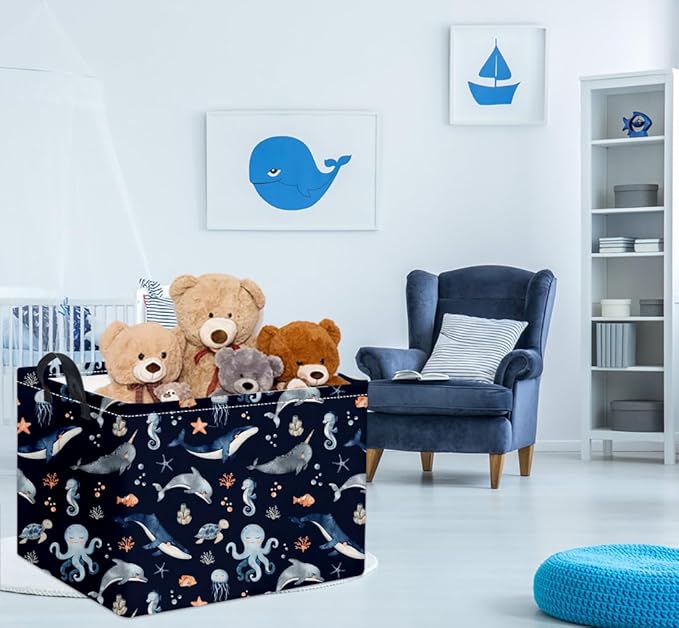 HIYAGON Rectangular Ocean Basket Kids Baby Storage Bin Toy Organizer Box for Boys Under the Sea Nursery Decor(Ocean)-Ruum Studio Home