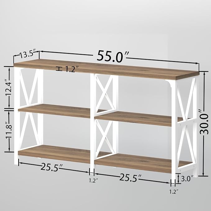 LVB Farmhouse Entryway Table, Industrial Wood Sofa Table with Storage Shelf, Modern Console Tables Behind Couch for Living Room, Wooden Hallway Foyer Table for Front Entry, White Rustic Oak, 55 Inch-Ruum Studio Home