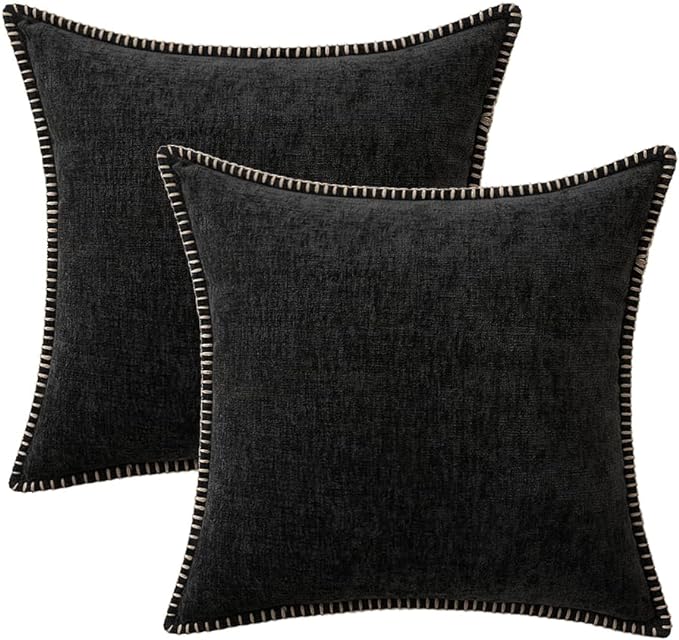 MIULEE Pack of 2 Couch Throw Pillow Covers 16x16 Inch Black Farmhouse Decorative Pillow Covers with Stitched Edge Soft Chenille Solid Dyed Spring Pillow Covers for Sofa Bed Living Room-Ruum Studio Home