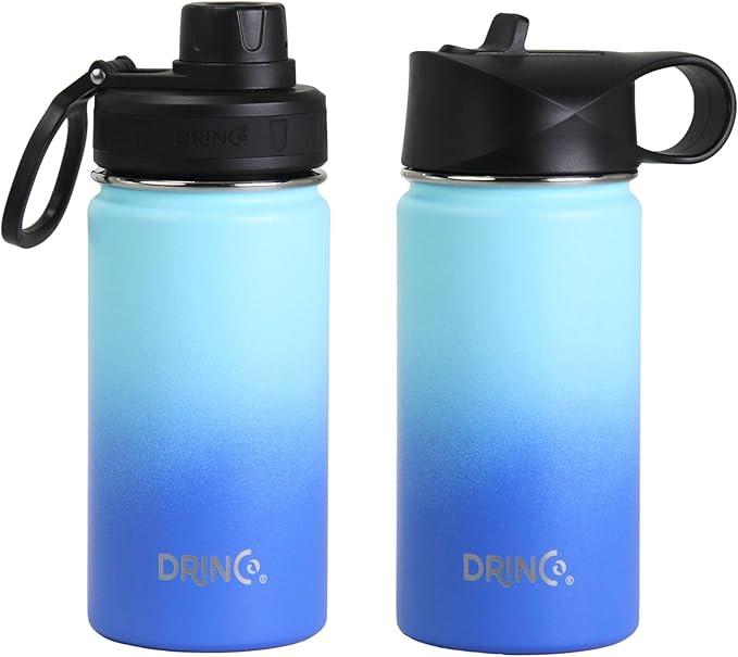 DRINCO Stainless Steel Water Bottle Spout Lid Vacuum Insulated Double Wall Water Bottle Wide Mouth (40oz 32oz 22oz 18oz 14oz) Leak Proof Keeps Cold or Hot (14 oz, 14oz Morning Sky Blue)-Ruum Studio Home