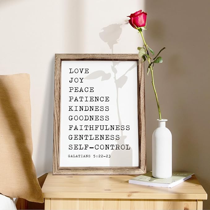 Christian Wall Decors, Positive Home Decors for Living Room, Galatians 5:22-23 Signs Decor, Scripture Decor Art, Framed Wall Plaque Sign 15 * 11.5 inches, Love Joy Peace Sign-Ruum Studio Home
