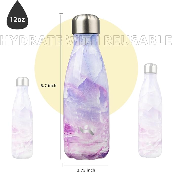 Insulated Water Bottles,12 oz Double Wall Stainless Steel Vacumm Metal Flask for Sports Travel,Marble Dawn-Ruum Studio Home