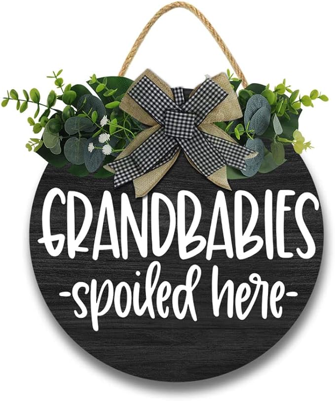 Grandbabies Spoiled Here Hanging Wall Sign for Front Door Home Kitchen Decor Rustic Wooden Round Sign Wall Decoration for Kitchen Dining Room Living Room Bedroom Outdoor-Ruum Studio Home