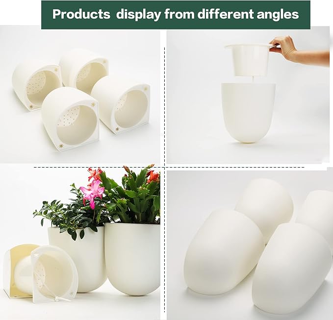 Sungmor Wall Hanging Corner Planters, 4PC White Wall Mounted Flower Pots, Self Watering Wall Planter for Indoor Plants, Right Angle Corner Hanging Pot, Great for Balcony Home Office Bar Corner Decór-Ruum Studio Home