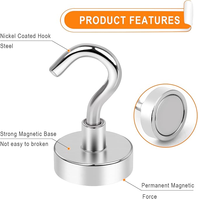 MIKEDE Magnetic Hooks Heavy Duty, 28Lbs Neodymium Magnets with Hooks for Refrigerator, 10Pcs Strong Cruise Hooks for Hanging, Magnetic Hanger for Grill, Toolbox, Storage-Ruum Studio Home
