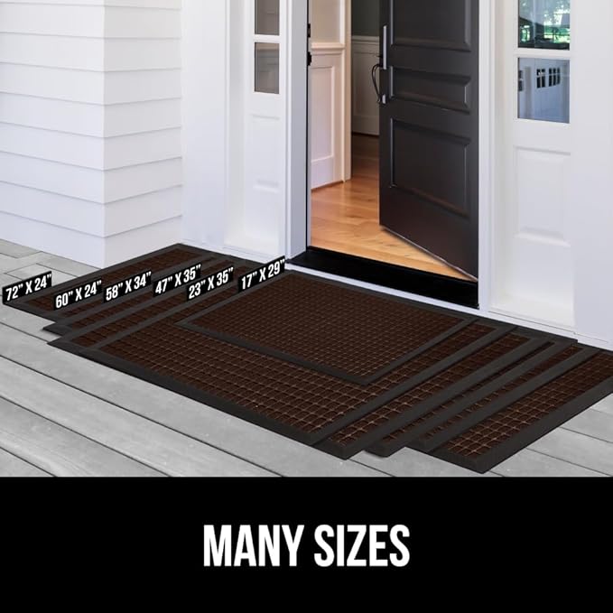GORILLA GRIP 100% Waterproof All-Season WeatherMax Doormat, 34x58, US Designed Natural Rubber, Stain and Fade Resistant, Low Profile Indoor Outdoor Door Mats, Easy Clean Patio Mat, Coffee Squares-Ruum Studio Home