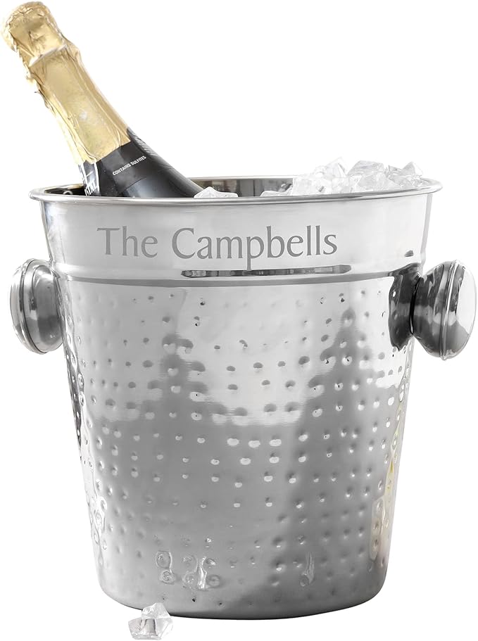 Personalization Universe Hampton Collection Custom Engraved Wine Chiller and Ice Bucket - Stainless Steel Ice Tub, Hand-Hammered Detail, Rolled Edges, Perfect for Wine, Champagne, and Beverage Cooling-Ruum Studio Home