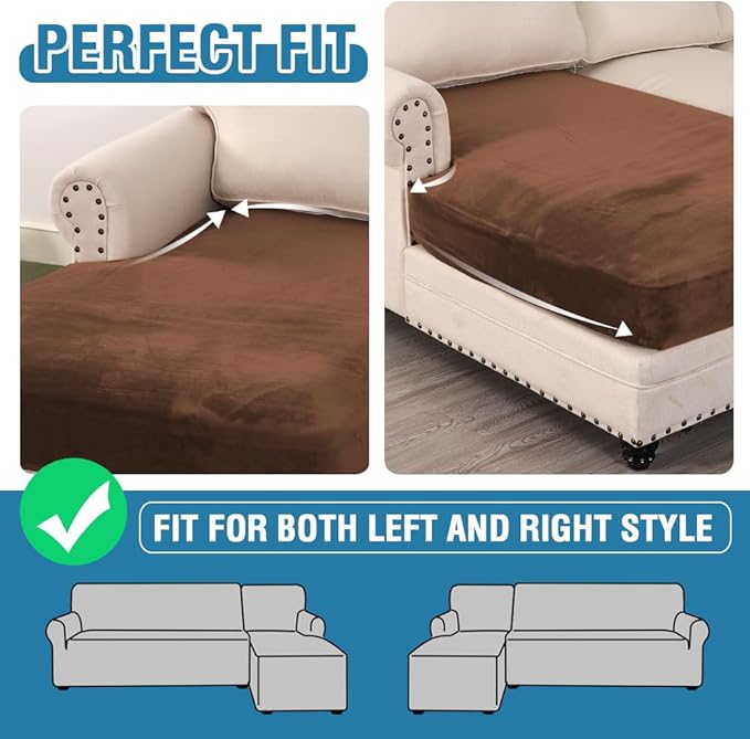 H.VERSAILTEX Velvet Stretch Individual Chaise Cover Sectional Couch Covers for L Shaped Sofa Both Left/Right Furniture Protector Seat Cushion Sofa Cover (1 Piece Chaise Cover, Caramel)-Ruum Studio Home