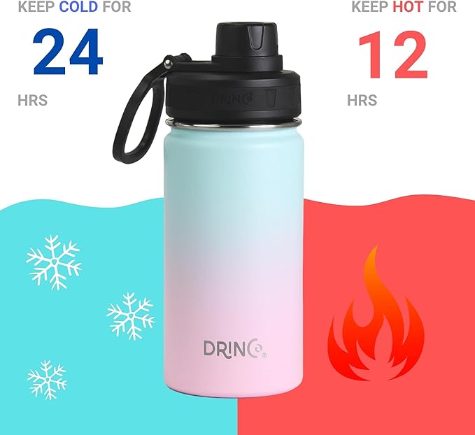 DRINCO Stainless Steel Water Bottle Spout Lid Vacuum Insulated Double Wall Water Bottle Wide Mouth (40oz 32oz 22oz 18oz 14oz) Leak Proof Keeps Cold or Hot (14 oz, 14oz Macaron)-Ruum Studio Home