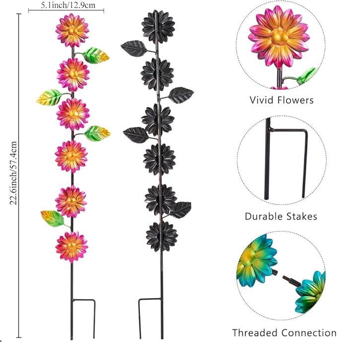 3Pack Flowers Decorative Garden Stakes,Spring Outdoor Metal Flowers Decorations,Metal Yard Art for Outside Patio Porch Decor（22.6 * 5.1IN）-Ruum Studio Home