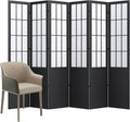 Room Divider, 66.9Inch Tall Japanese Shoji Style Folding Wood Screen with Double Hinges for Home Office Bedroom Hotel Decoration (6Panels, Black)-Ruum Studio Home