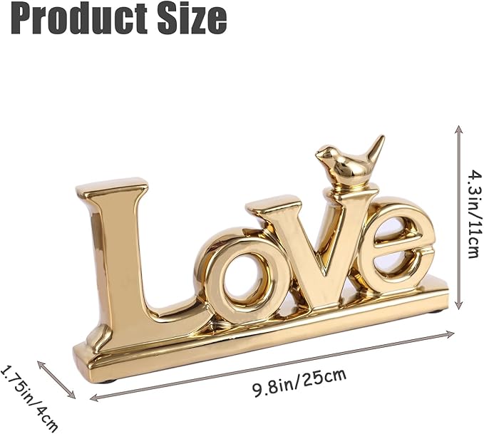 Gold Love Sign Statue - Personalized Home Decor, Bird Sculpture for Living Room, Bedroom, Desktop & Cabinets-Ruum Studio Home
