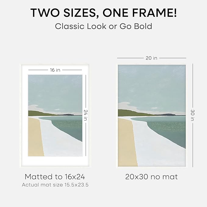 Homeforia White 20 x 30 Frame, High End Oak 20 x 30 White Wood Poster Frames with Mat 16 by 24 Photo, 20x30 Wooden Picture Frame Matted to 16x24, 30x20 Large Frames, Tempered Glass, Wall Kit, Set of 1-Ruum Studio Home