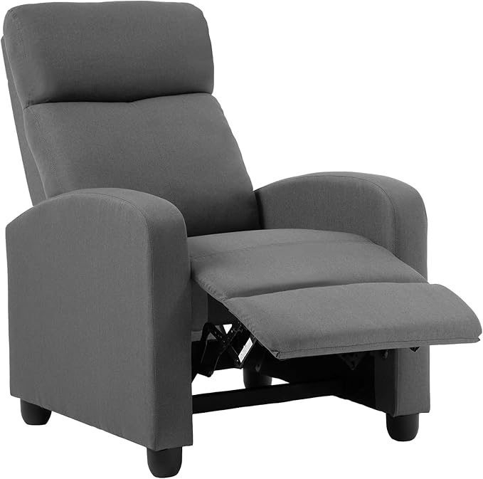 BestMassage | Recliner Chair | No Massage Function | Textile Grey | with Lumbar Support, Adjustable Push Back, Wide Armrests, Footrest & Padded Seat | Easy Assembly | for Living Room, Home Theatre-Ruum Studio Home