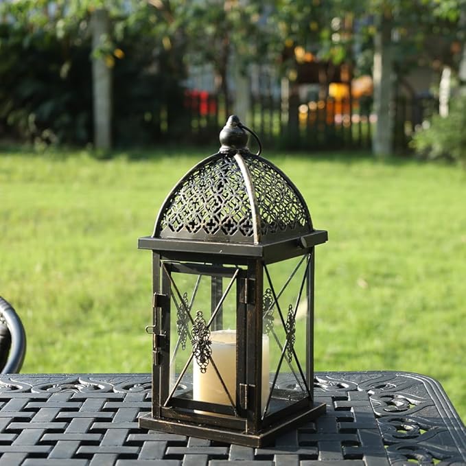 NEEDOMO 14.4" Outdoor Lantern, Large Vintage Lanters Decorative Indoor with Clear Glass, Metal Candle Lantern Decor for Home, Table, Patio, Front Porch, Rustic Farmhouse Wedding Shelf-Ruum Studio Home