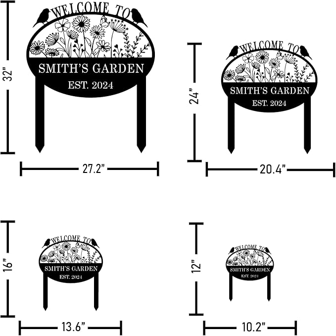 Custom Metal Flower Sign with Stakes - Personalized Garden Decor, Housewarming Gift - Large Yard Sign Plaque-Ruum Studio Home
