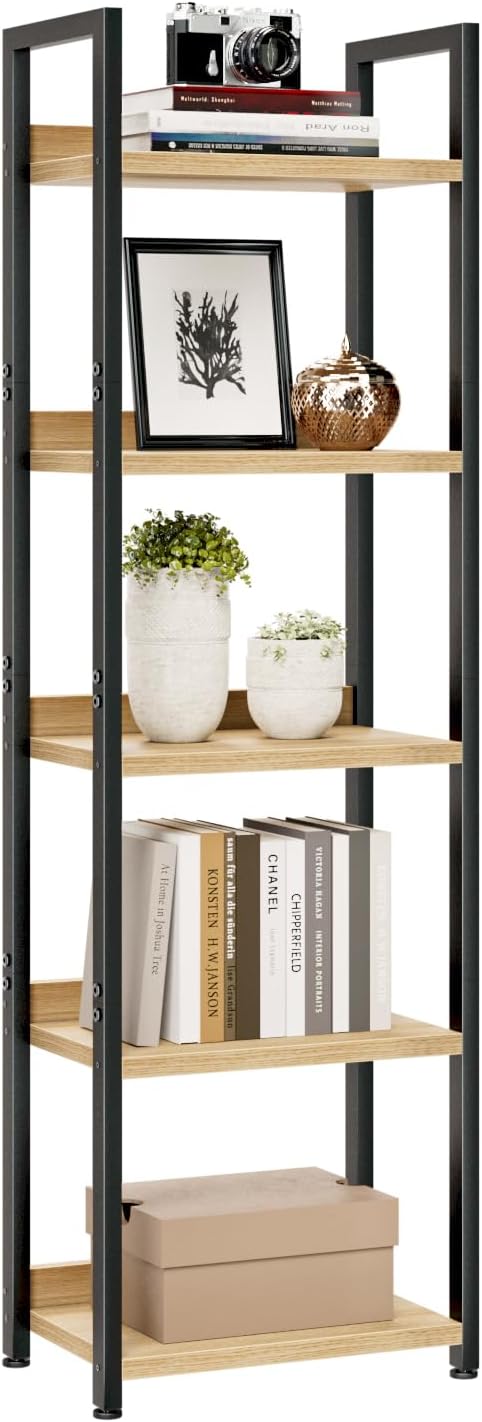 NUMENN Narrow Bookshelf, 5 Tier Bookshelves, Home Office Bookcase Shelf Storage Organizer, Free Standing Storage Shelving Unit for Bedroom, Living Room and Home Office, Natural-Ruum Studio Home