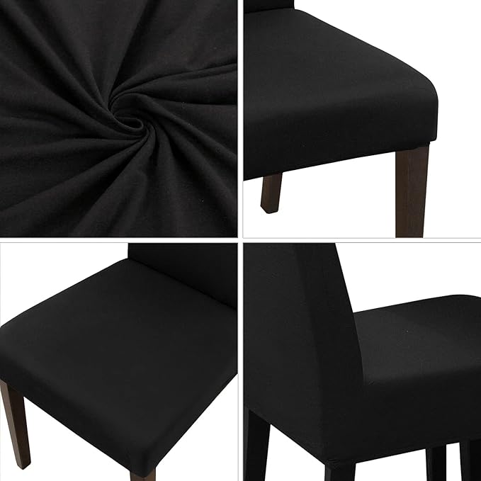 JQinHome 6 Pcs Dining Chair Slipcover,High Stretch Removable Washable Chair Seat Protector Cover for Home Party Hotel Wedding Ceremony (Black)-Ruum Studio Home