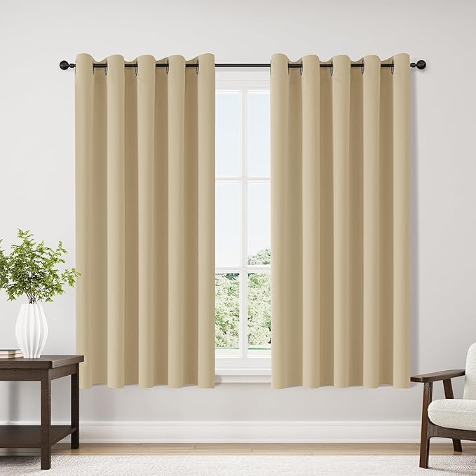 ChrisDowa Blackout Curtains 70 inches Wide for Bedroom - 2 Panels Set Extra Wide Grommet Thermal Insulated Room Darkening Curtains for Living Room (Biscotti Beige, 70 x 63 Inch)-Ruum Studio Home