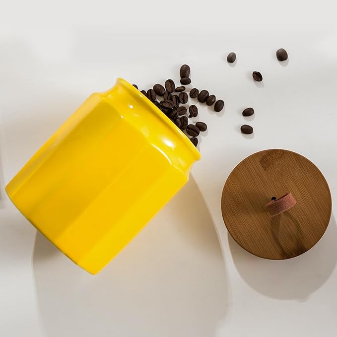 Canister Sets for Kitchen, Kitchen Canisters for Countertop with Airtight Wood Lid, Ceramic Food Storage Containers and Sugar Container for Coffee, Flour, Tea, Candy, Cookie, Spice-Ruum Studio Home