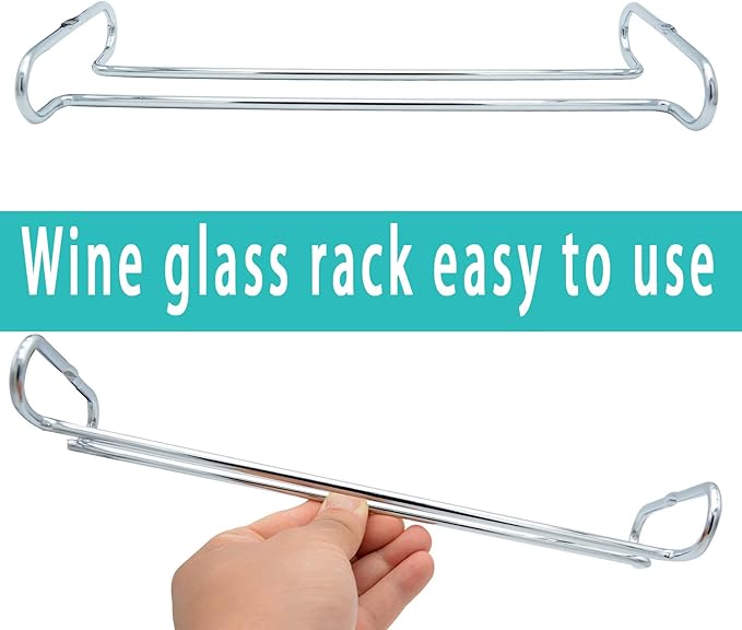 10 Inch Wine Glass Rack Under Cabinet Shelf Stemware Storage Hanging Hanger Organizer Glasses Holder with Drying Under Counter Metal for Kitchen and Bar Set of 4 Silver-Ruum Studio Home