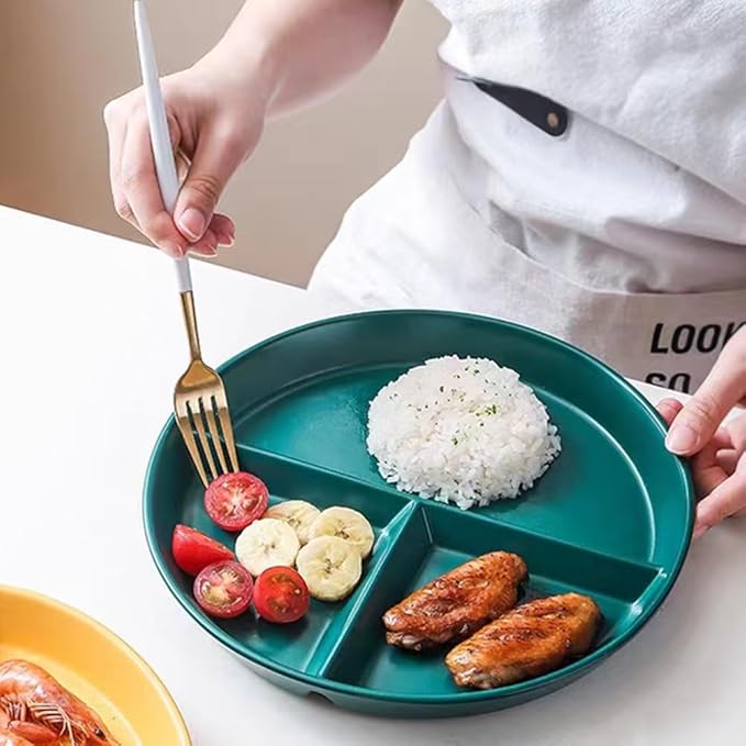 9" Unbreakable Divided Plates Set of 5, Wheat Straw Plate Reusable Dinnerware Portion Control Plate, Round Bariatric Plastic Plate for Kids Adults, BPA-free, Dishwasher Safe-Ruum Studio Home