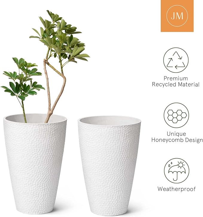 LA JOLIE MUSE 20inch Tall White Planters Set of 2,Large Tree Planters for Indoor Plants,Flower Containers for Front Porch, Honeycomb-Ruum Studio Home