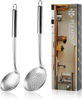 Pleafind 2-Pcs Ladle and Slotted Spoon, Soup Ladle and Strainer Spoons, Stainless Steel Cooking Spoon and Skimmer Spoons, Kitchen Utensils, Wok Utensils for Home and Restaurant, Dishwasher Safe-Ruum Studio Home