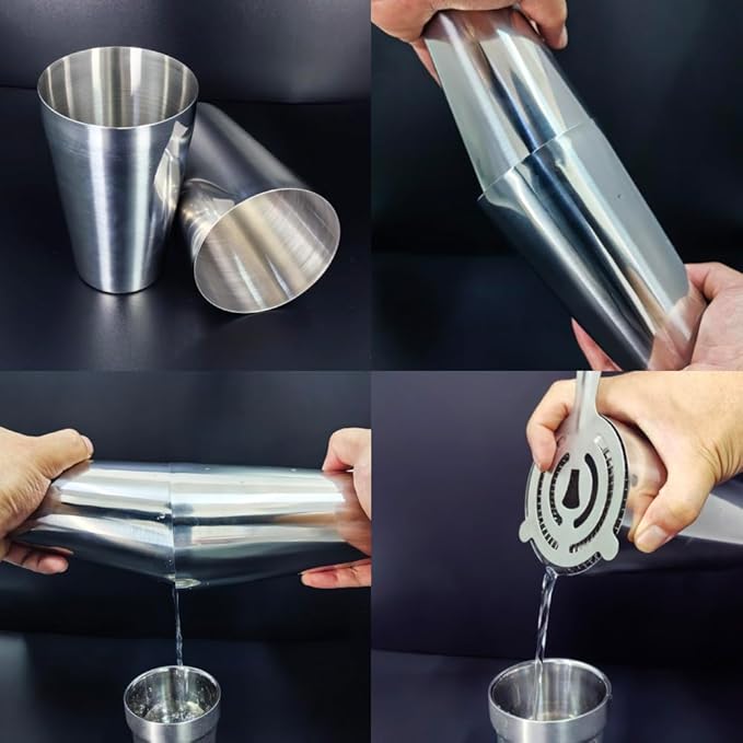 22-Piece Cocktail Shaker Set, 25/20oz Bartender Kit, Bartending Stainless Steel Bar Tools Sets for Drink Mixing, Boston Cocktail Shakers with Stand Recipes Booklet (Siver 25-20oz)-Ruum Studio Home