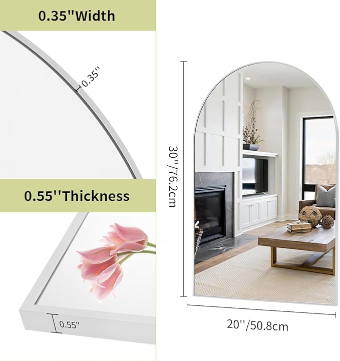 BEAUTYPEAK 20"x30" Arch Bathroom Mirror, Wall Mounted Vanity Metal Frame Mirror for Bedroom, Entryway, Living Room, Silver-Ruum Studio Home