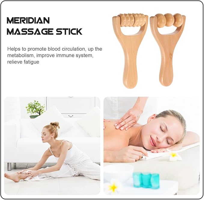 Wooden Massage Roller, Wood Therapy Massage Tools 2pcs Bead Wooden Roller Tool Muscle for Men and Women, Muscle Tension Relief Tissue Father and Mother Day Giftware-Ruum Studio Home