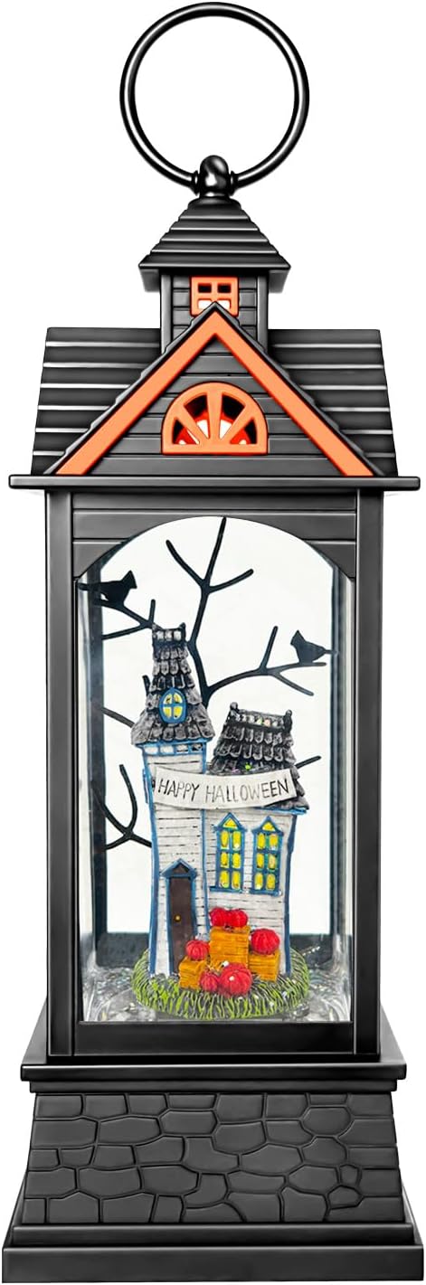 Halloween Snow Globe Lantern, Spooky Ghost Halloween Decor, Plug-in & Battery Operated Snow Globes for Halloween Decorations Indoor-Ruum Studio Home