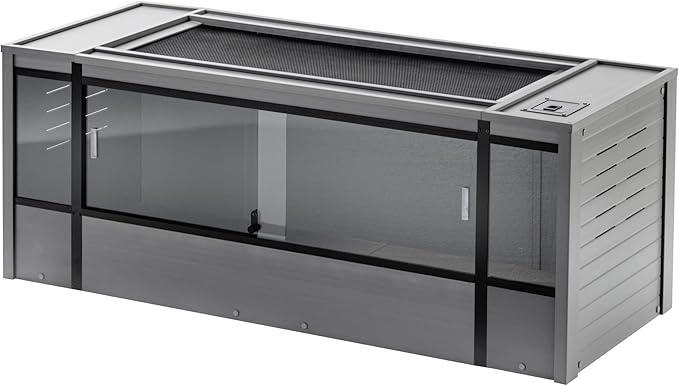 New Age Pet ECOFLEX 60-Inch Mojave Reptile Lounge in Grey- Durable, Moisture-Resistant Wood Plastic Composite Habitat with Vented Side Panels, Removable Sliding Glass Doors & Lock-Ruum Studio Home