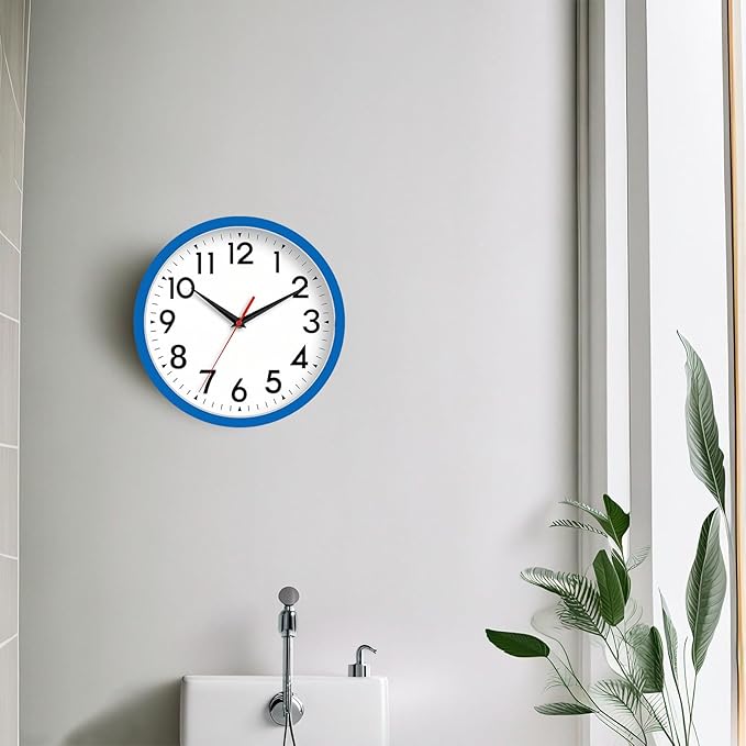 Wall Clock Small Analog 8 Inch Silent Non Ticking Battery Operated Modern Simple Decorative for Kitchen Office Bedroom Bathroom Living Room(Blue)-Ruum Studio Home
