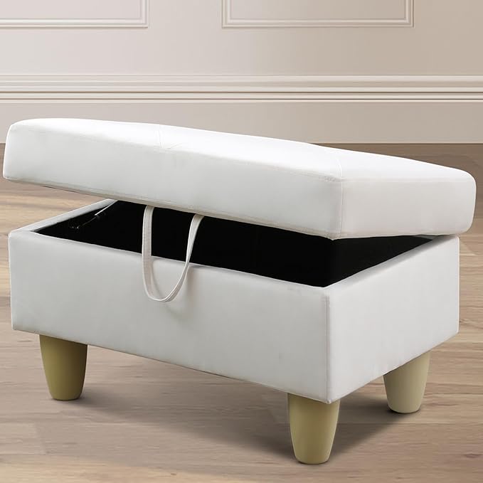Ottoman Rectangular Storage Ottoman Bench, Flannel Footrest Stool Footstool with Lid for Living Room, Bedroom, Entryway, White, 28.5"x19"x17.5"-Ruum Studio Home