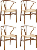 Wishbone Chair Natural Solid Wood Dining Chair/Hans Vegner Y Chair Rattan and Wood Accent Armrest Chairs Set of 4(Ash Wood - Walnut)-Ruum Studio Home