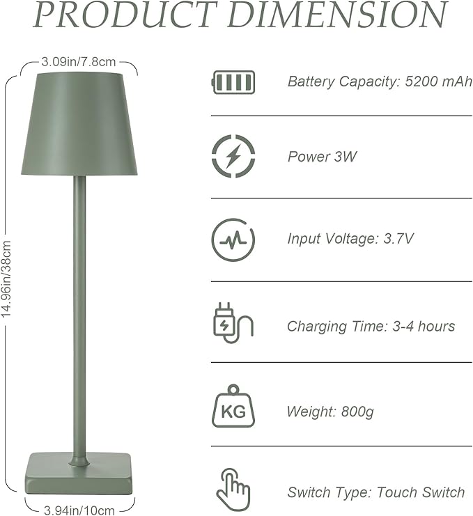 HASUN 2 Pack Cordless Table Lamp, Portable LED Desk Lamp, 5200mAh Battery Operated Lights, 3 Color Stepless Dimming Up, Night Light for Bedroom/Date/Bars/Cafe/Camping (Green 2Pack)-Ruum Studio Home