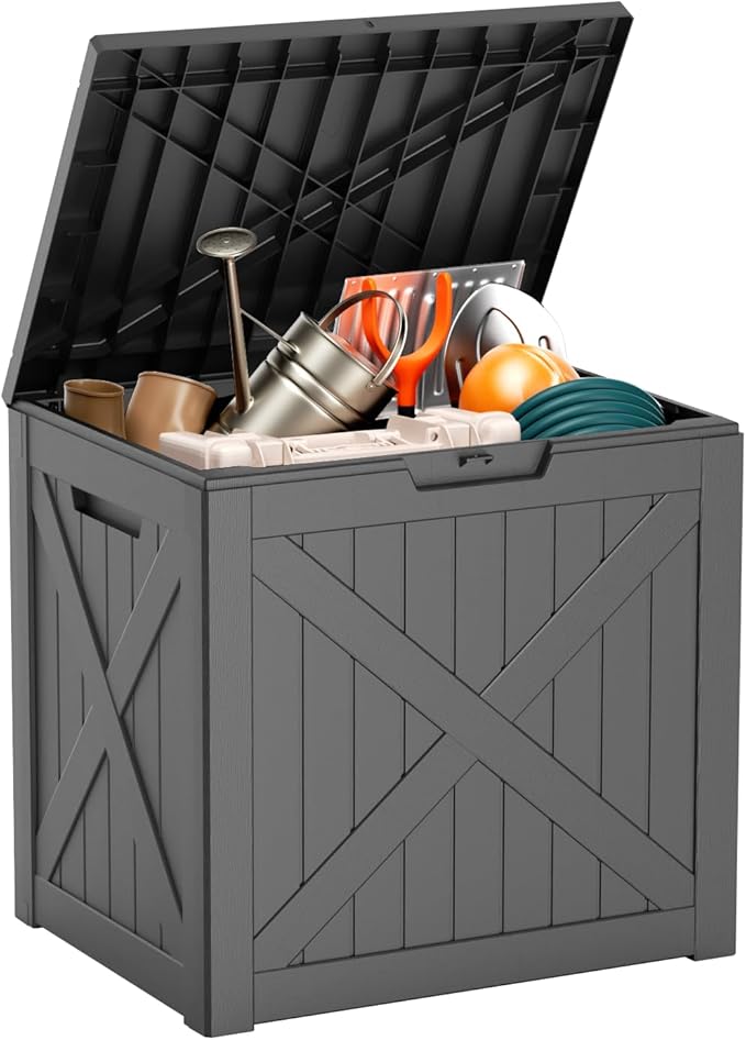 38 Gallon Outdoor Deck Box,Storage Lockable Waterproof Patio Furniture,Garden Tools,Cushions,Pool Accessories Outside Storage Resin Box(BlackX)-Ruum Studio Home
