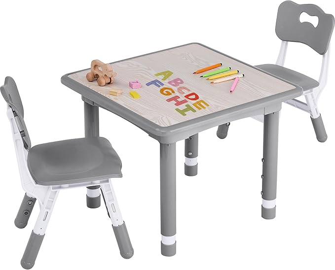Toddler Table and Chair Set, Height Adjustable-Upgrade Kids Table and 2 Chairs for Ages 3-8, Multi-Activity Toddler Play Table with Graffiti Desktop for Home/Daycare/Classroom-Ruum Studio Home