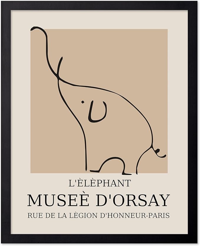 Poster Master Vintage Poster - Retro Minimalist Print - Gift for Artist, Housewarming - Elephant, Line Drawing, Sketch, Abstract - Wall Decor for Living Room, Bedroom, 11x14 Black Framed-Ruum Studio Home