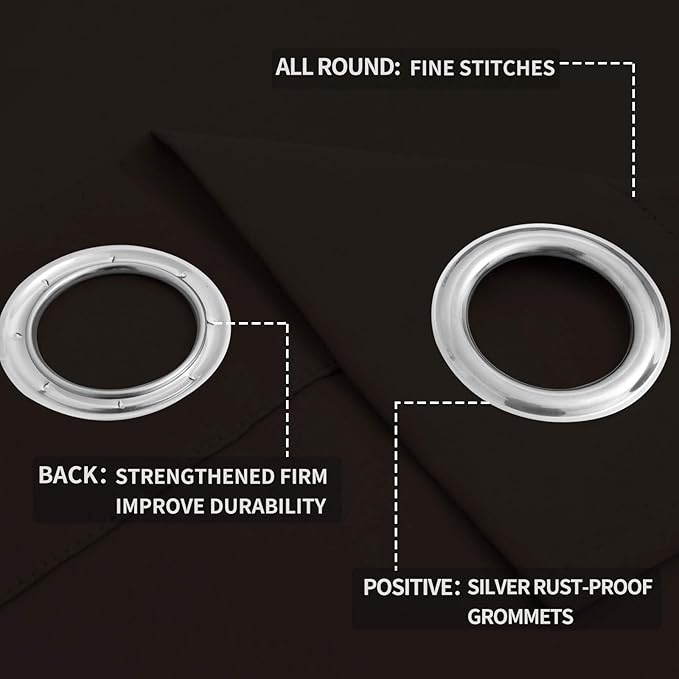 Easy-Going Blackout Curtains for Bedroom, Solid Thermal Insulated Grommet and Noise Reduction Window Drapes, Room Darkening Curtains for Living Room, 2 Panels (52x63 in,Dark Brown)-Ruum Studio Home