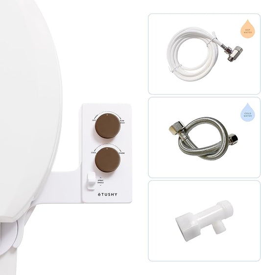TUSHY Self-Cleaning Cool to Warm Water Bidet Attachment. Easy Universal DIY Install, No Plumber Required (Sink Connection Needed for Water Temperature Control), Bronze Knob-Ruum Studio Home