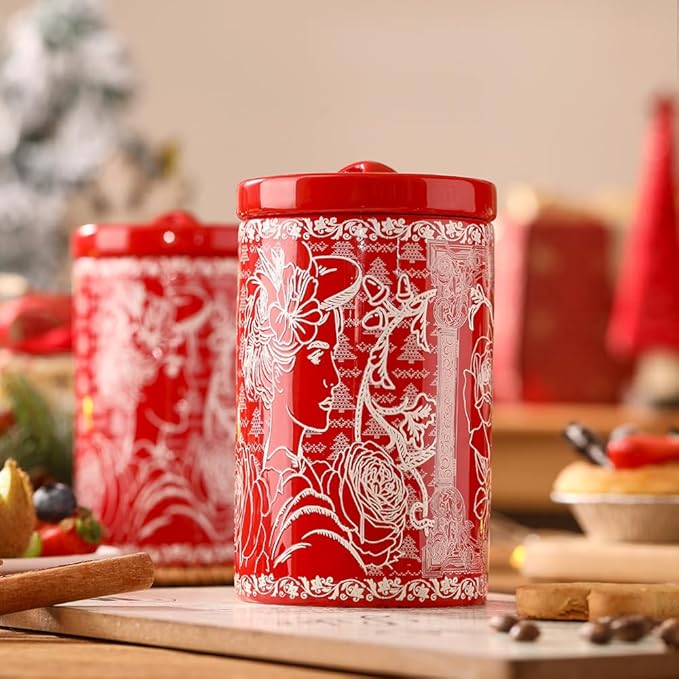 Porlien Lady Porcelain 15-ounce Canisters Set of 2, Food Storage Containers with Lid for Coffee Beans, Tea, Condiments & Nuts, Gifts for Mothers'Day, Thanksgiving, Christmas, Valentine’s Day-Ruum Studio Home