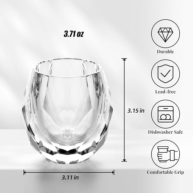 KAMMAK Crystal Whiskey Glasses Set of 2, Handcrafted Old Fashioned Glasses Stemless, 3.71oz Hand Blown White Cocktail Glasses, Engagement Gifts for Couples, Women, Men-Ruum Studio Home